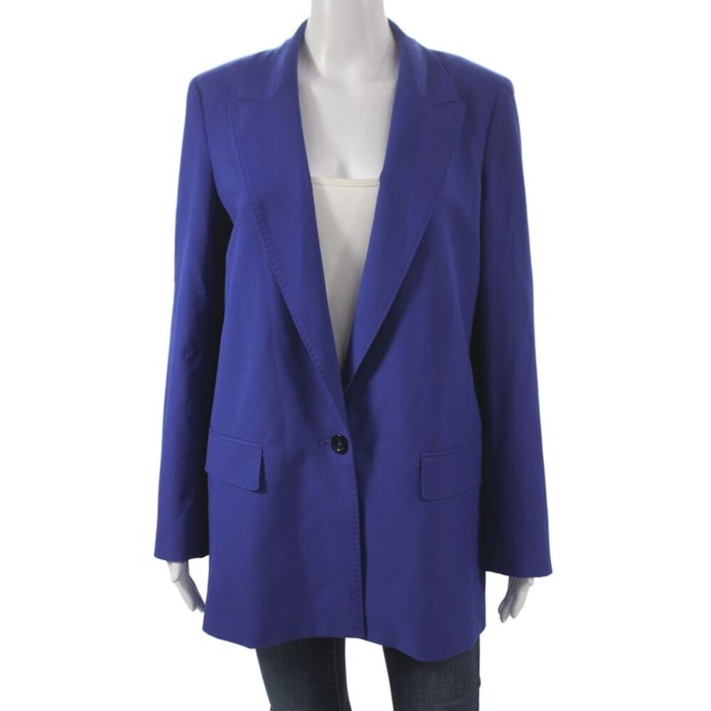 Marella Womens Basic Jacket Blue Button Long Sleeve Solid Size 14